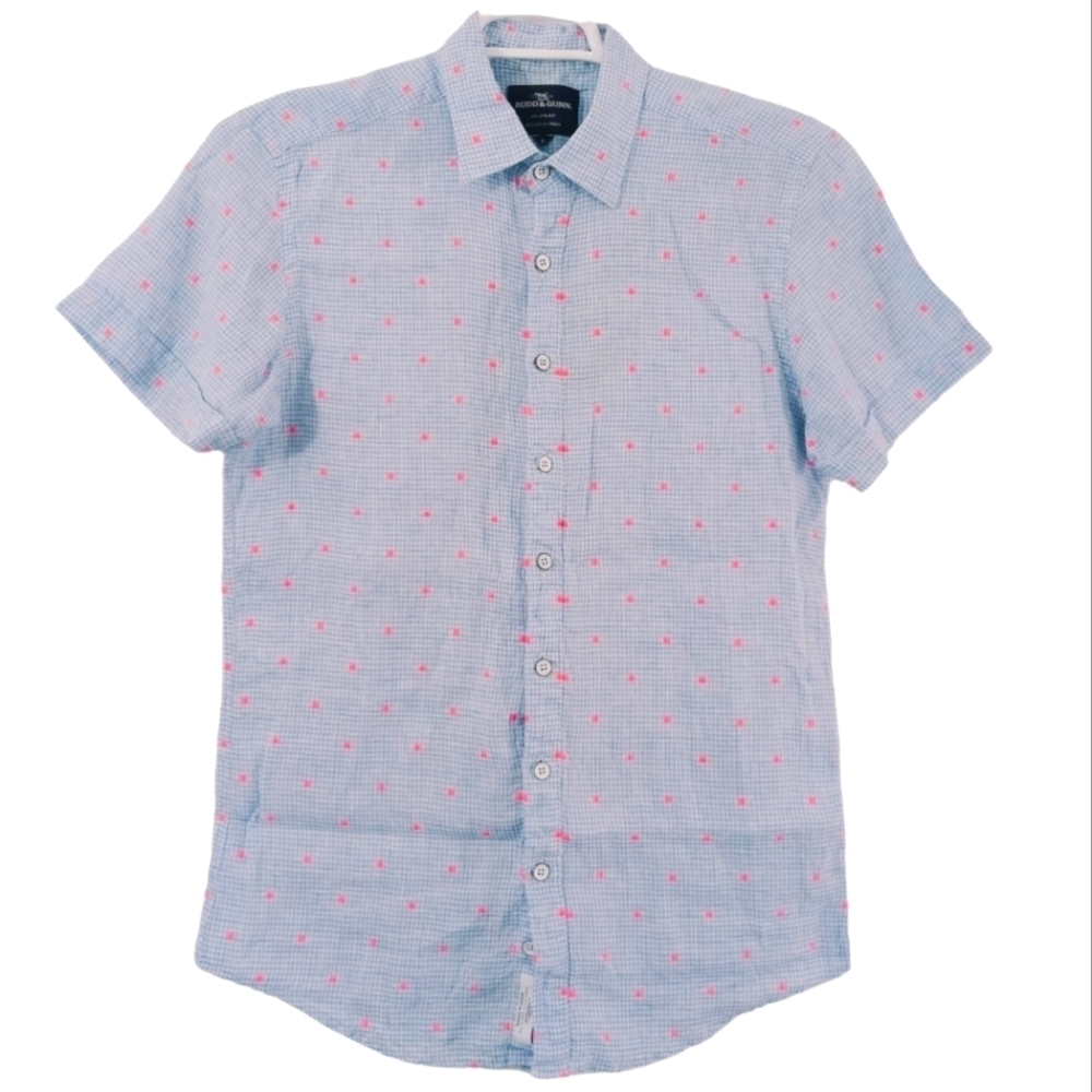 Todd & Gunn Linen Checked Sports Fit Short Sleeve Button Down Shirt